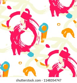 Dry Brush Strokes. Seamless Pattern for Print, Textile, Wallpaper. Bright Seamless Ornament in Retro Colors. Vector Abstract Background. Rapport