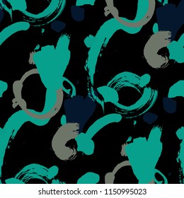 Dry Brush Strokes. Seamless Pattern for Textile, Linen, Chintz. Colorful Seamless Ornament in Modern Colors. Vector Abstract Background. Rapport