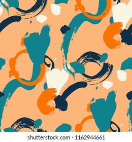Dry Brush Strokes. Seamless Pattern for Cloth, Linen, Chintz. Colorful Seamless Ornament in Modern Colors. Vector Abstract Background. Rapport