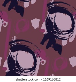 Dry Brush Strokes. Seamless Pattern for Cloth, Linen, Chintz. Bright Seamless Ornament in Retro Colors. Vector Abstract Background. Rapport