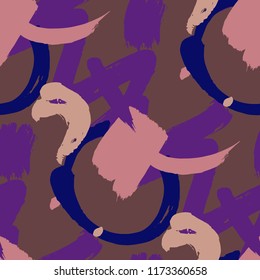 Dry Brush Strokes. Seamless Pattern for Curtain, Print, Tablecloth. Colorful Seamless Ornament in Vintage Colors. Vector Abstract Background. Rapport