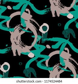 Dry Brush Strokes. Seamless Pattern for Textile, Print, Tablecloth. Bright Seamless Ornament in Retro Colors. Vector Abstract Background. Rapport