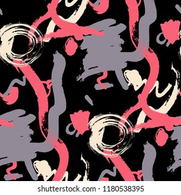 Dry Brush Strokes. Seamless Pattern for Textile, Print, Tablecloth. Colorful Seamless Ornament in Vintage Colors. Vector Abstract Background. Rapport