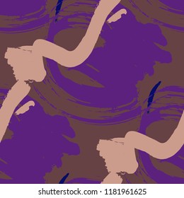 Dry Brush Strokes. Seamless Pattern for Cloth, Linen, Chintz. Colorful Seamless Ornament in Modern Colors. Vector Abstract Background. Rapport