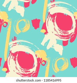 Dry Brush Strokes. Seamless Pattern for Textile, Print, Tablecloth. Bright Seamless Ornament in Modern Colors. Vector Abstract Background. Rapport