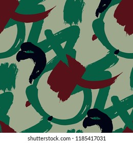 Dry Brush Strokes. Seamless Pattern for Print, Textile, Wallpaper. Bright Seamless Ornament in Retro Colors. Vector Abstract Background. Rapport