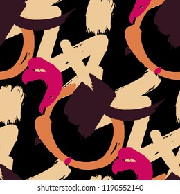 Dry Brush Strokes. Seamless Pattern for Textile, Print, Tablecloth. Bright Seamless Ornament in Modern Colors. Vector Abstract Background. Rapport