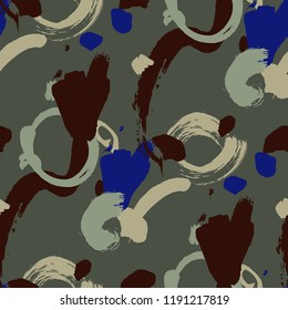Dry Brush Strokes. Seamless Pattern for Textile, Linen, Chintz. Colorful Seamless Ornament in Modern Colors. Vector Abstract Background. Rapport