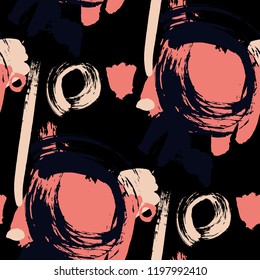 Dry Brush Strokes. Seamless Pattern for Cloth, Textile, Wallpaper. Colorful Seamless Ornament in Retro Colors. Vector Abstract Background. Rapport