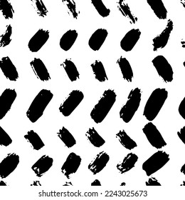 Dry Brush Strokes Seamless Pattern. Hand Drawn Artwork Abstract Vector Background