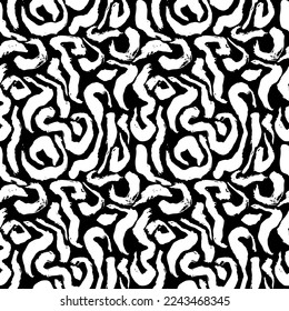 Dry Brush Strokes Seamless Pattern. Hand Drawn Artwork Abstract Vector Background
