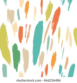 Dry brush strokes - seamless pattern, colorful color splashes on white background. Creative modern design for textile, paper, print. Real ink texture.