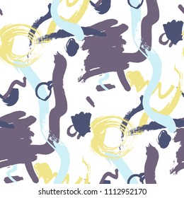 Dry Brush Strokes. Seamless Texture for Cloth, Linen, Chintz. Bright Seamless Ornament in Vintage Colors. Vector Abstract Background. Rapport