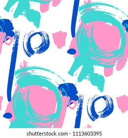 Dry Brush Strokes. Seamless Texture for Textile, Print, Tablecloth. Colorful Seamless Ornament in Modern Colors. Vector Abstract Background. Rapport