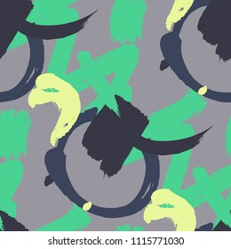 Dry Brush Strokes. Seamless Texture for Textile, Print, Tablecloth. Bright Seamless Ornament in Modern Colors. Vector Abstract Background. Rapport