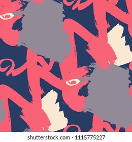 Dry Brush Strokes. Seamless Texture for Cloth, Textile, Wallpaper. Colorful Seamless Ornament in Trendy Colors. Vector Abstract Background. Rapport