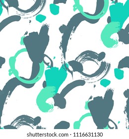 Dry Brush Strokes. Seamless Texture for Textile, Print, Tablecloth. Bright Seamless Ornament in Retro Colors. Vector Abstract Background. Rapport