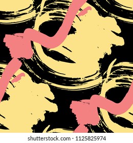 Dry Brush Strokes. Seamless Texture for Cloth, Textile, Wallpaper. Bright Seamless Ornament in Vintage Colors. Vector Abstract Background. Rapport