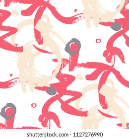Dry Brush Strokes. Seamless Texture for Cloth, Textile, Wallpaper. Colorful Seamless Ornament in Retro Colors. Vector Abstract Background. Rapport
