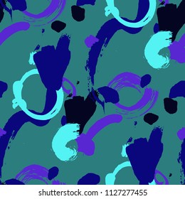Dry Brush Strokes. Seamless Texture for Cloth, Textile, Wallpaper. Bright Seamless Ornament in Retro Colors. Vector Abstract Background. Rapport