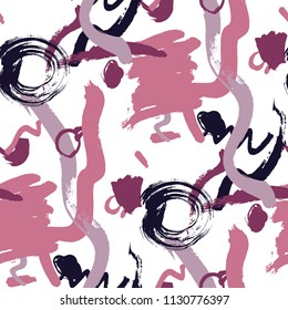 Dry Brush Strokes. Seamless Texture for Textile, Print, Tablecloth. Bright Seamless Ornament in Trendy Colors. Vector Abstract Background. Rapport