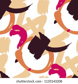 Dry Brush Strokes. Seamless Texture for Textile, Linen, Chintz. Colorful Seamless Ornament in Trendy Colors. Vector Abstract Background. Rapport
