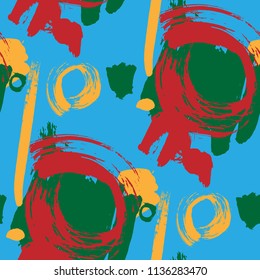 Dry Brush Strokes. Seamless Texture for Textile, Linen, Chintz. Colorful Seamless Ornament in Vintage Colors. Vector Abstract Background. Rapport