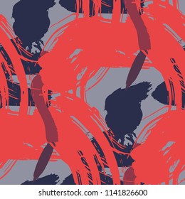 Dry Brush Strokes. Seamless Texture for Curtain, Print, Tablecloth. Bright Seamless Ornament in Vintage Colors. Vector Abstract Background. Rapport