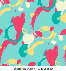 Dry Brush Strokes. Seamless Texture for Textile, Linen, Chintz. Colorful Seamless Ornament in Retro Colors. Vector Abstract Background. Rapport