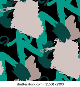 Dry Brush Strokes. Seamless Texture for Cloth, Linen, Chintz. Colorful Seamless Ornament in Modern Colors. Vector Abstract Background. Rapport