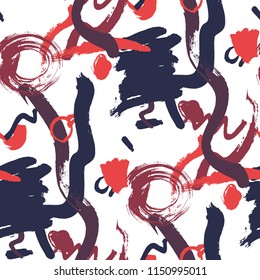 Dry Brush Strokes. Seamless Texture for Textile, Print, Chintz. Bright Seamless Ornament in Trendy Colors. Vector Abstract Background. Rapport
