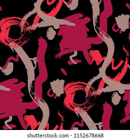 Dry Brush Strokes. Seamless Texture for Textile, Print, Tablecloth. Bright Seamless Ornament in Retro Colors. Vector Abstract Background. Rapport