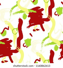 Dry Brush Strokes. Seamless Texture for Cloth, Textile, Wallpaper. Bright Seamless Ornament in Retro Colors. Vector Abstract Background. Rapport