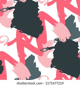 Dry Brush Strokes. Seamless Texture for Textile, Print, Tablecloth. Colorful Seamless Ornament in Modern Colors. Vector Abstract Background. Rapport