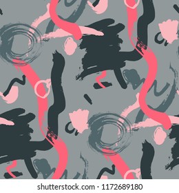 Dry Brush Strokes. Seamless Texture for Curtain, Print, Tablecloth. Bright Seamless Ornament in Vintage Colors. Vector Abstract Background. Rapport