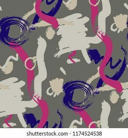 Dry Brush Strokes. Seamless Texture for Curtain, Print, Tablecloth. Colorful Seamless Ornament in Trendy Colors. Vector Abstract Background. Rapport
