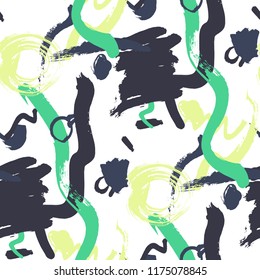 Dry Brush Strokes. Seamless Texture for Print, Textile, Wallpaper. Colorful Seamless Ornament in Trendy Colors. Vector Abstract Background. Rapport