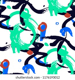 Dry Brush Strokes. Seamless Texture for Cloth, Textile, Wallpaper. Bright Seamless Ornament in Retro Colors. Vector Abstract Background. Rapport