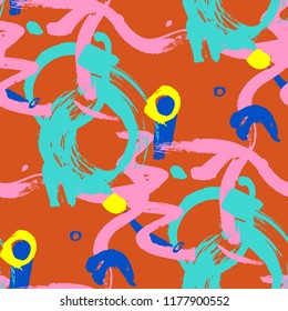 Dry Brush Strokes. Seamless Texture for Textile, Print, Chintz. Bright Seamless Ornament in Trendy Colors. Vector Abstract Background. Rapport