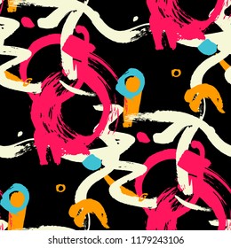 Dry Brush Strokes. Seamless Texture for Curtain, Print, Tablecloth. Colorful Seamless Ornament in Modern Colors. Vector Abstract Background. Rapport