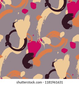 Dry Brush Strokes. Seamless Texture for Print, Textile, Wallpaper. Colorful Seamless Ornament in Vintage Colors. Vector Abstract Background. Rapport