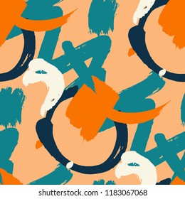 Dry Brush Strokes. Seamless Texture for Textile, Print, Tablecloth. Colorful Seamless Ornament in Vintage Colors. Vector Abstract Background. Rapport