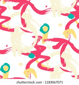 Dry Brush Strokes. Seamless Texture for Print, Textile, Wallpaper. Colorful Seamless Ornament in Trendy Colors. Vector Abstract Background. Rapport