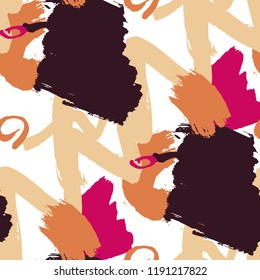 Dry Brush Strokes. Seamless Texture for Textile, Linen, Chintz. Colorful Seamless Ornament in Modern Colors. Vector Abstract Background. Rapport