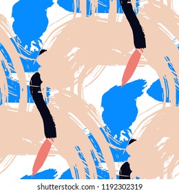 Dry Brush Strokes. Seamless Texture for Curtain, Print, Tablecloth. Colorful Seamless Ornament in Modern Colors. Vector Abstract Background. Rapport