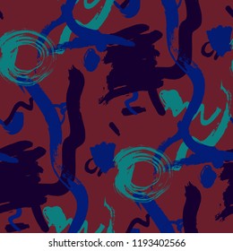 Dry Brush Strokes. Seamless Texture for Textile, Print, Chintz. Colorful Seamless Ornament in Retro Colors. Vector Abstract Background. Rapport