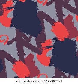 Dry Brush Strokes. Seamless Texture for Textile, Print, Tablecloth. Bright Seamless Ornament in Trendy Colors. Vector Abstract Background. Rapport