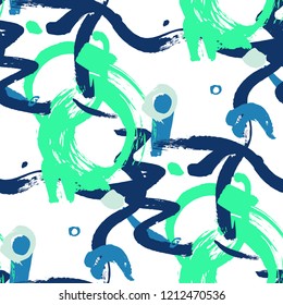 Dry Brush Strokes. Seamless Texture for Textile, Linen, Chintz. Bright Seamless Ornament in Trendy Colors. Vector Abstract Background. Rapport