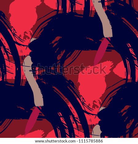 Dry Brush Strokes. Seamless Texture for Cloth, Linen, Chintz. Colorful Seamless Ornament in Retro Colors. Vector Abstract Background. Rapport