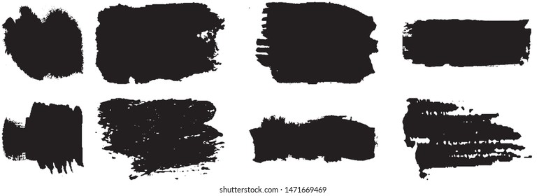 Dry brush strokes. Set of abstract spots. Ink blots. Grunge texture